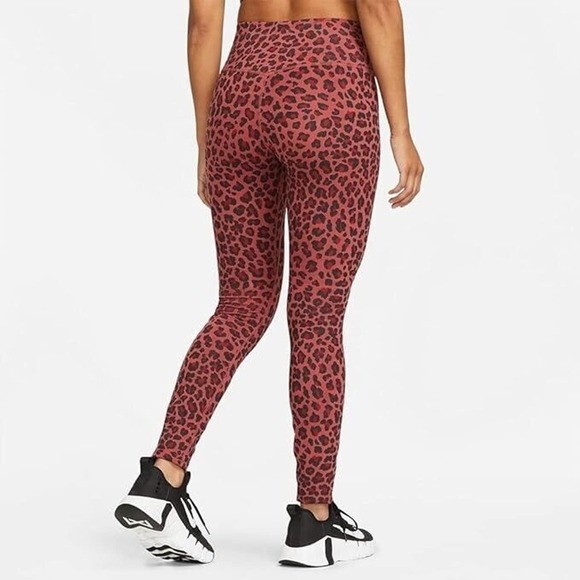 NIKE Woman Dri-FIT Animal Printed Mid-rise Leggings Burgundy/Black Sparkling, S - Picture 2 of 7